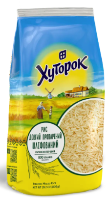 Рис Хуторок шліфований пропарений довгозернистий, 0,8 кг